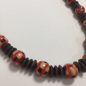 Vintage handmade wooden bead necklace tiki tropic